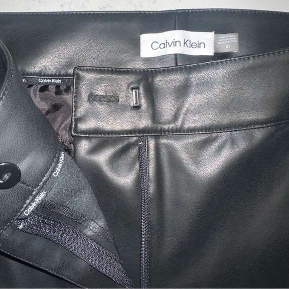 Calvin Klein Women's Black Faux Leather Button-Waist Straight Leg Pants NWOT - Picture 6 of 9
